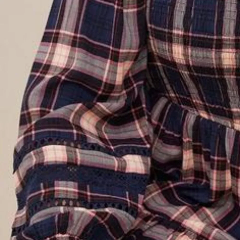 EUC Torrid Babydoll w/ Lace Insert Smocked Tiered Top Blue/Pink Plaid SZ4 ( 26) - Picture 3 of 8